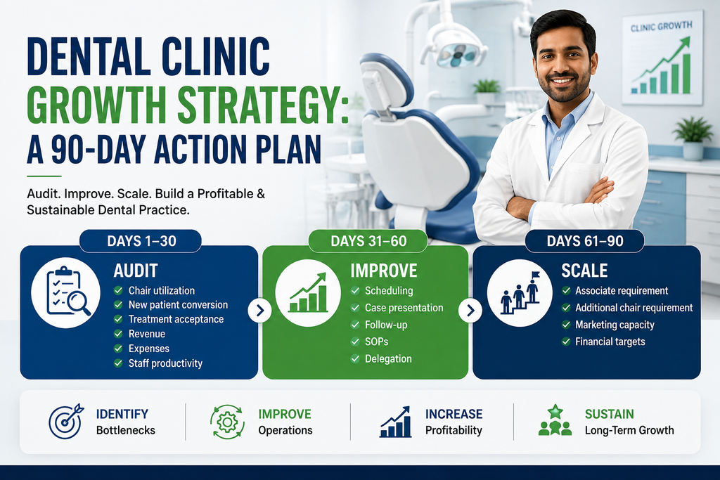 Dental clinic growth strategy 90-day action plan for auditing, improving operations, and scaling a dental practice